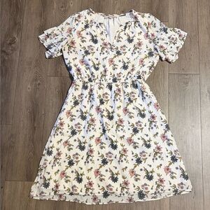 LOFT Floral Print Midi Dress - White and Pink